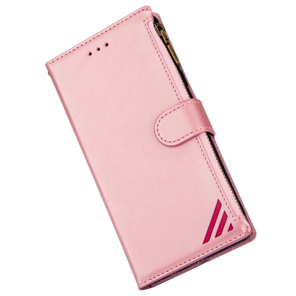 Wallet Phone Case PU Leather Coated TPU Cover for Samsung Galaxy A12 - Rose Gold-4