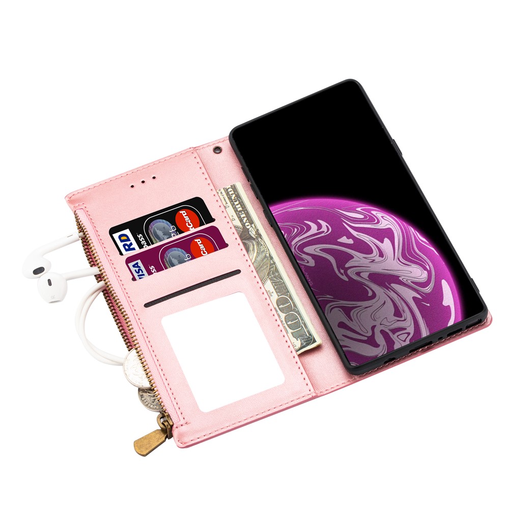 Wallet Phone Case PU Leather Coated TPU Cover for Samsung Galaxy A12 - Rose Gold-5