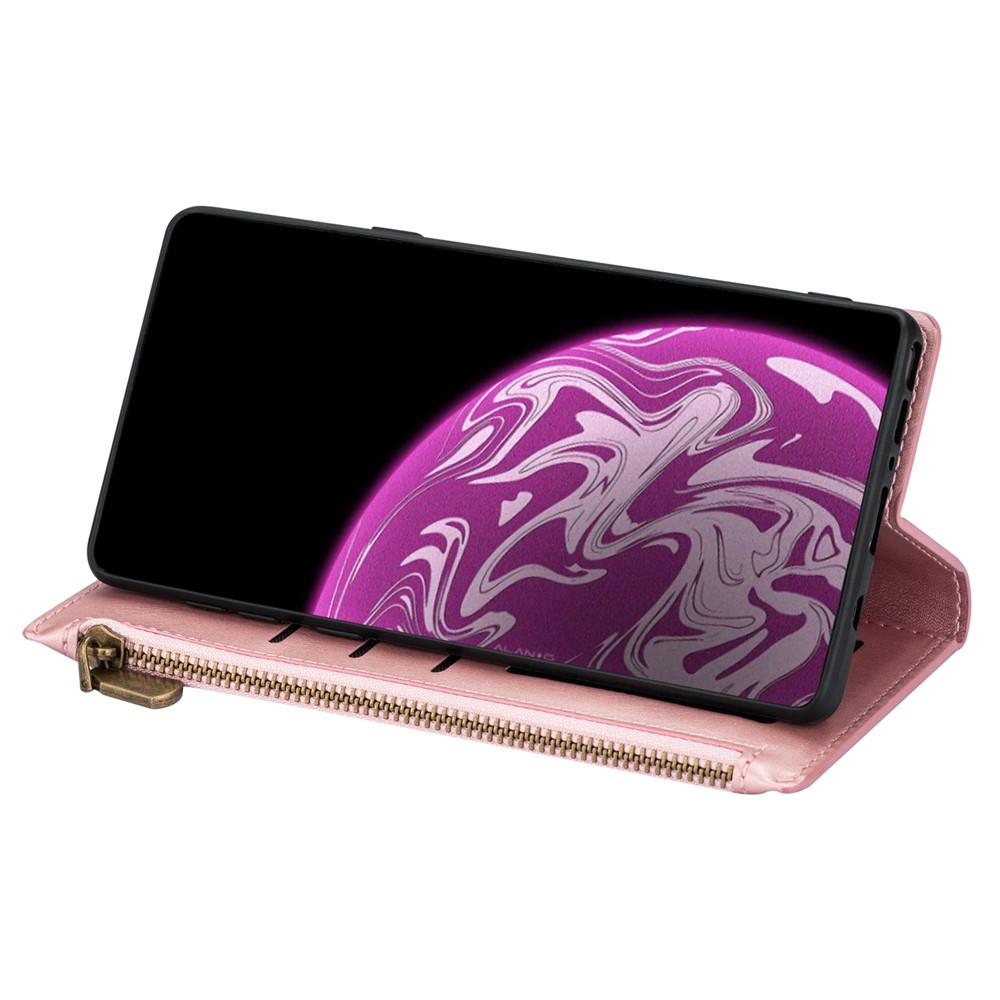 Wallet Phone Case PU Leather Coated TPU Cover for Samsung Galaxy A12 - Rose Gold-6