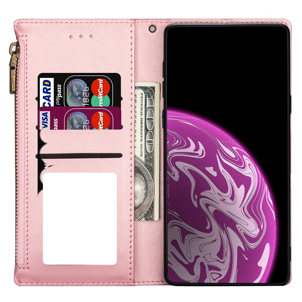 Wallet Phone Case PU Leather Coated TPU Cover for Samsung Galaxy A12 - Rose Gold-7