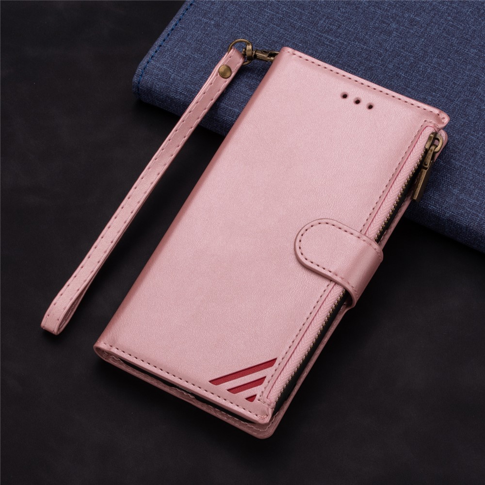 Wallet Phone Case PU Leather Coated TPU Cover for Samsung Galaxy A12 - Rose Gold-8