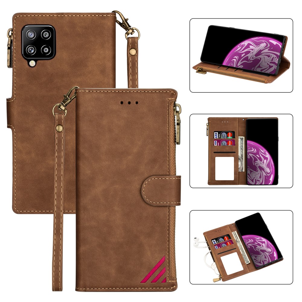 Wallet Phone Case PU Leather Coated TPU Cover for Samsung Galaxy A12 - Brown-1
