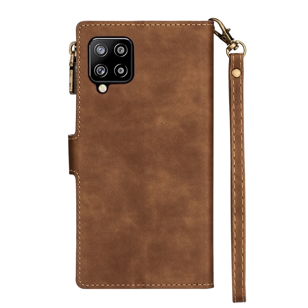 Wallet Phone Case PU Leather Coated TPU Cover for Samsung Galaxy A12 - Brown-3