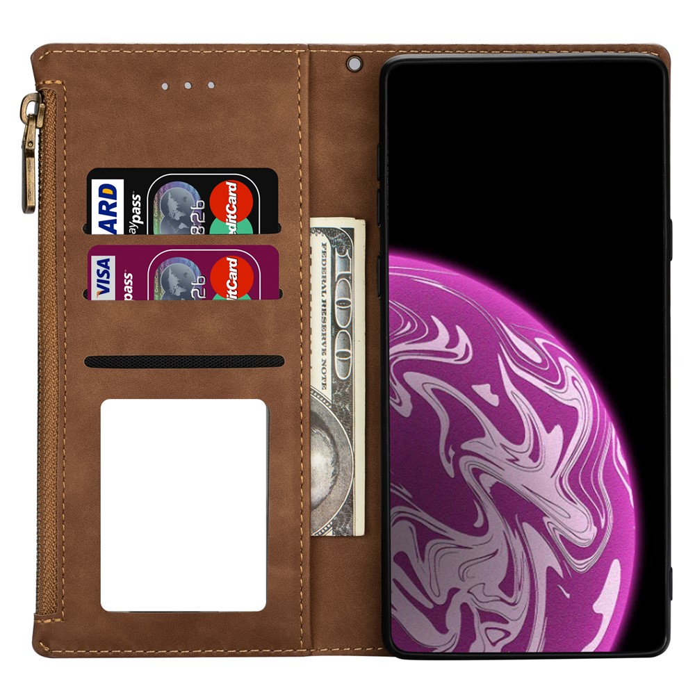 Wallet Phone Case PU Leather Coated TPU Cover for Samsung Galaxy A12 - Brown-4