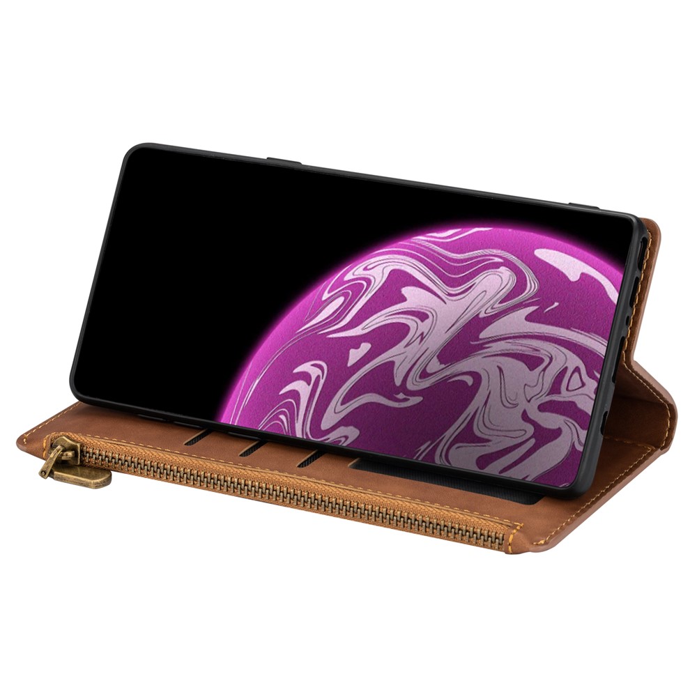 Wallet Phone Case PU Leather Coated TPU Cover for Samsung Galaxy A12 - Brown-5