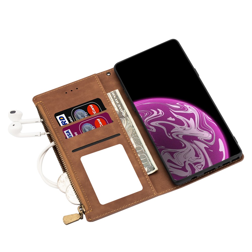 Wallet Phone Case PU Leather Coated TPU Cover for Samsung Galaxy A12 - Brown-6