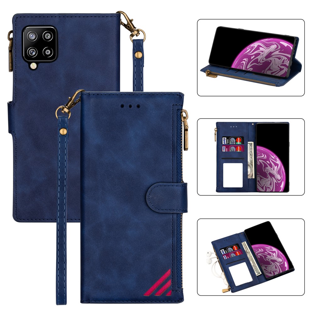 Wallet Phone Case PU Leather Coated TPU Cover for Samsung Galaxy A42 5G - Blue-1