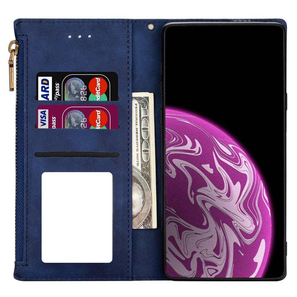 Wallet Phone Case PU Leather Coated TPU Cover for Samsung Galaxy A42 5G - Blue-4