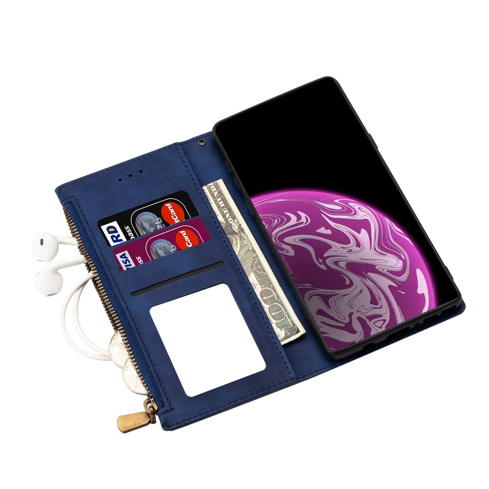 Wallet Phone Case PU Leather Coated TPU Cover for Samsung Galaxy A42 5G - Blue-6