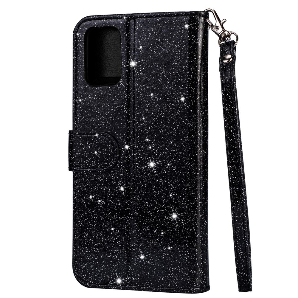 Flash Powder Zipper Pocket Wallet Flip Leather Phone Case with Strap for Samsung Galaxy M31s - Black-3
