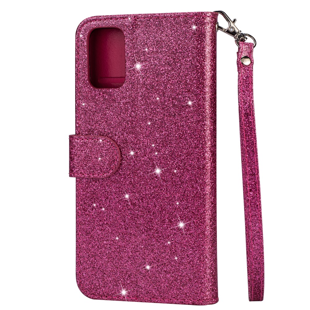 Flash Powder Zipper Pocket Wallet Flip Leather Phone Case with Strap for Samsung Galaxy M31s - Rose-3