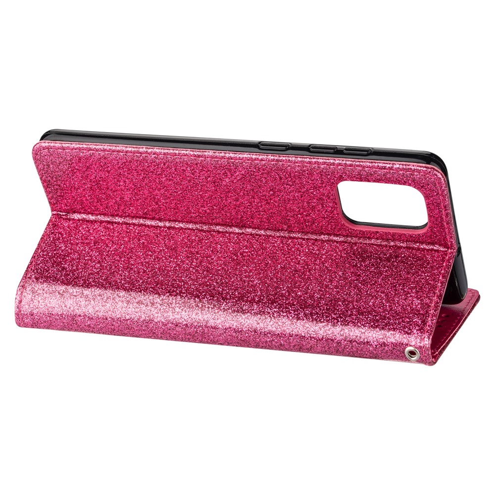 Flash Powder Zipper Pocket Wallet Flip Leather Phone Case with Strap for Samsung Galaxy M31s - Rose-5