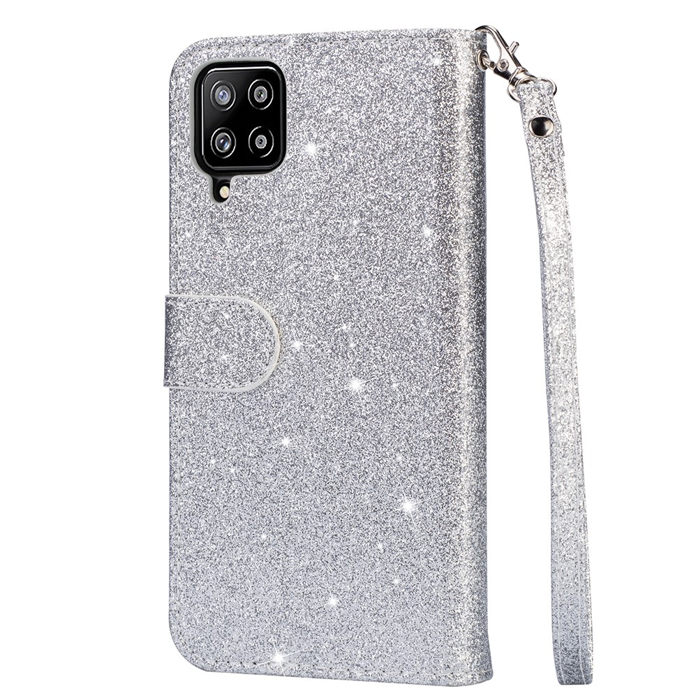 Flash Powder Zipper Pocket Wallet Flip Leather Phone Case with Strap for Samsung Galaxy A42 5G - Silver-3