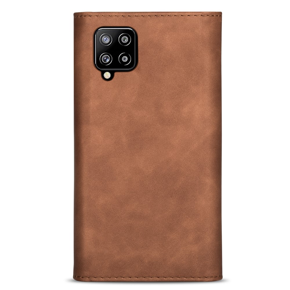 Zipper Wallet Leather Shell Stand Phone Cover with Short + Long Strap for Samsung Galaxy A12 - Brown-2