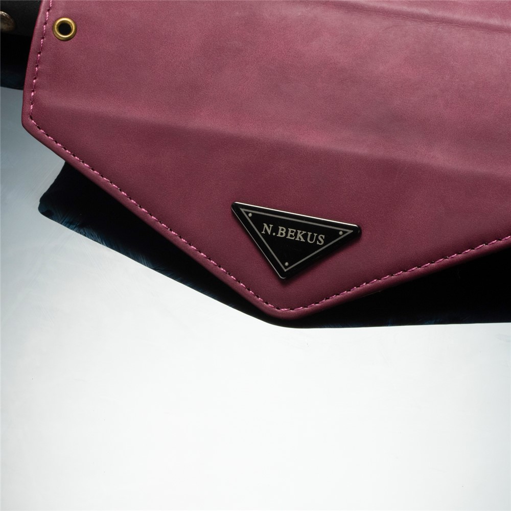Zipper Wallet Leather Shell Stand Phone Cover with Short + Long Strap for Samsung Galaxy A12 - Wine Red-12