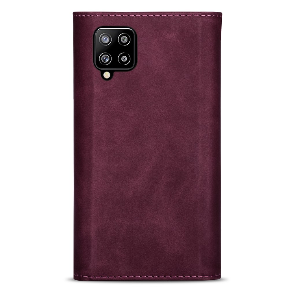 Zipper Wallet Leather Shell Stand Phone Cover with Short + Long Strap for Samsung Galaxy A12 - Wine Red-3
