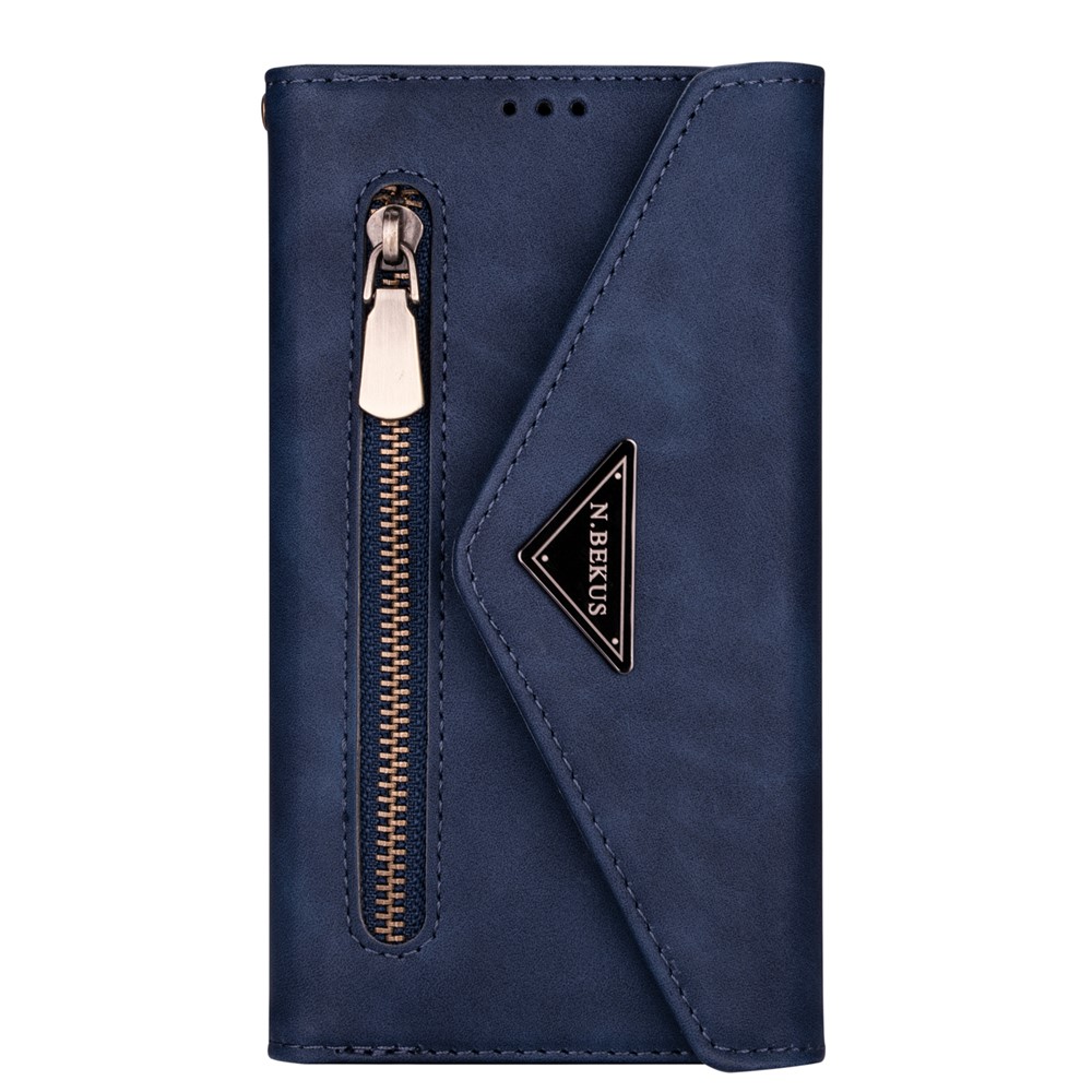 Short + Long Strap Design Zipper Wallet Stand Leather Phone Cover Shell for Samsung Galaxy A42 5G - Blue-2