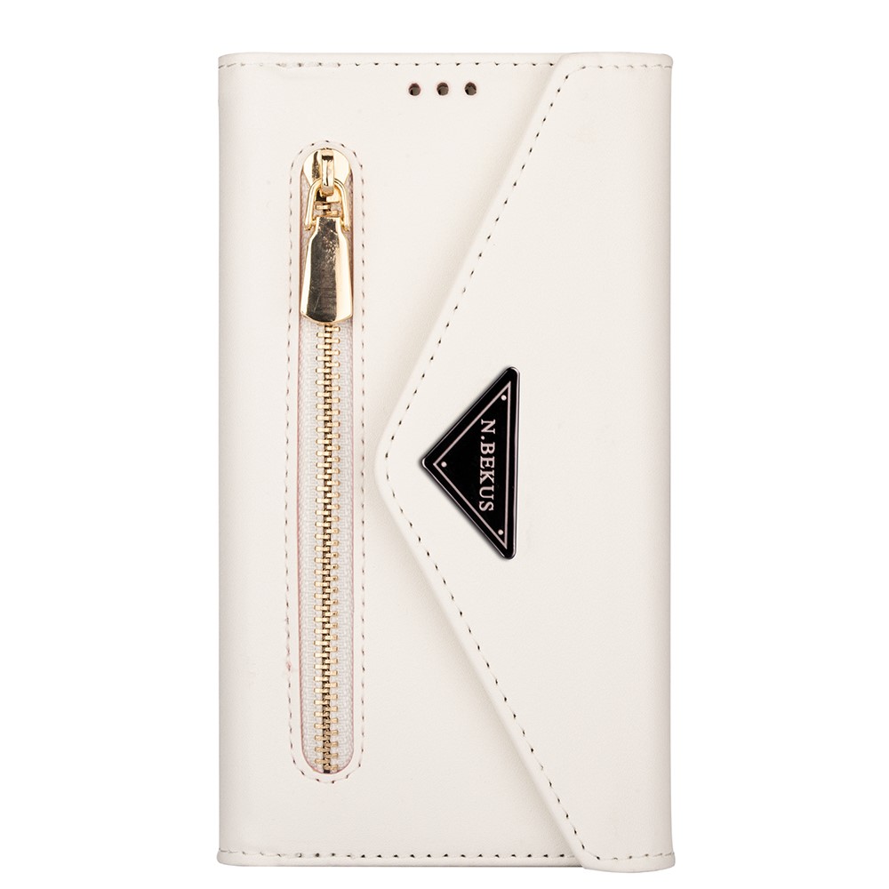 Short + Long Strap Zipper Wallet Stand Phone Cover for Samsung Galaxy S21 Plus 5G Leather Shell - White-2