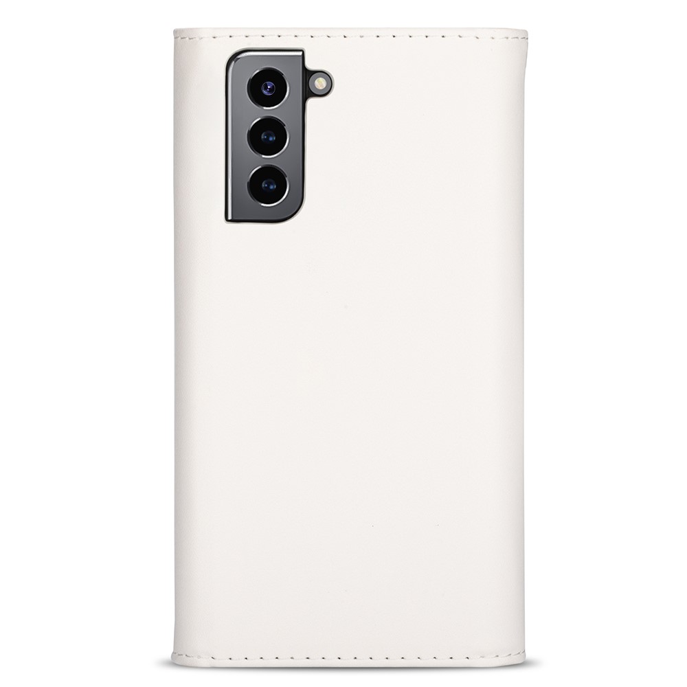 Short + Long Strap Zipper Wallet Stand Phone Cover for Samsung Galaxy S21 Plus 5G Leather Shell - White-3