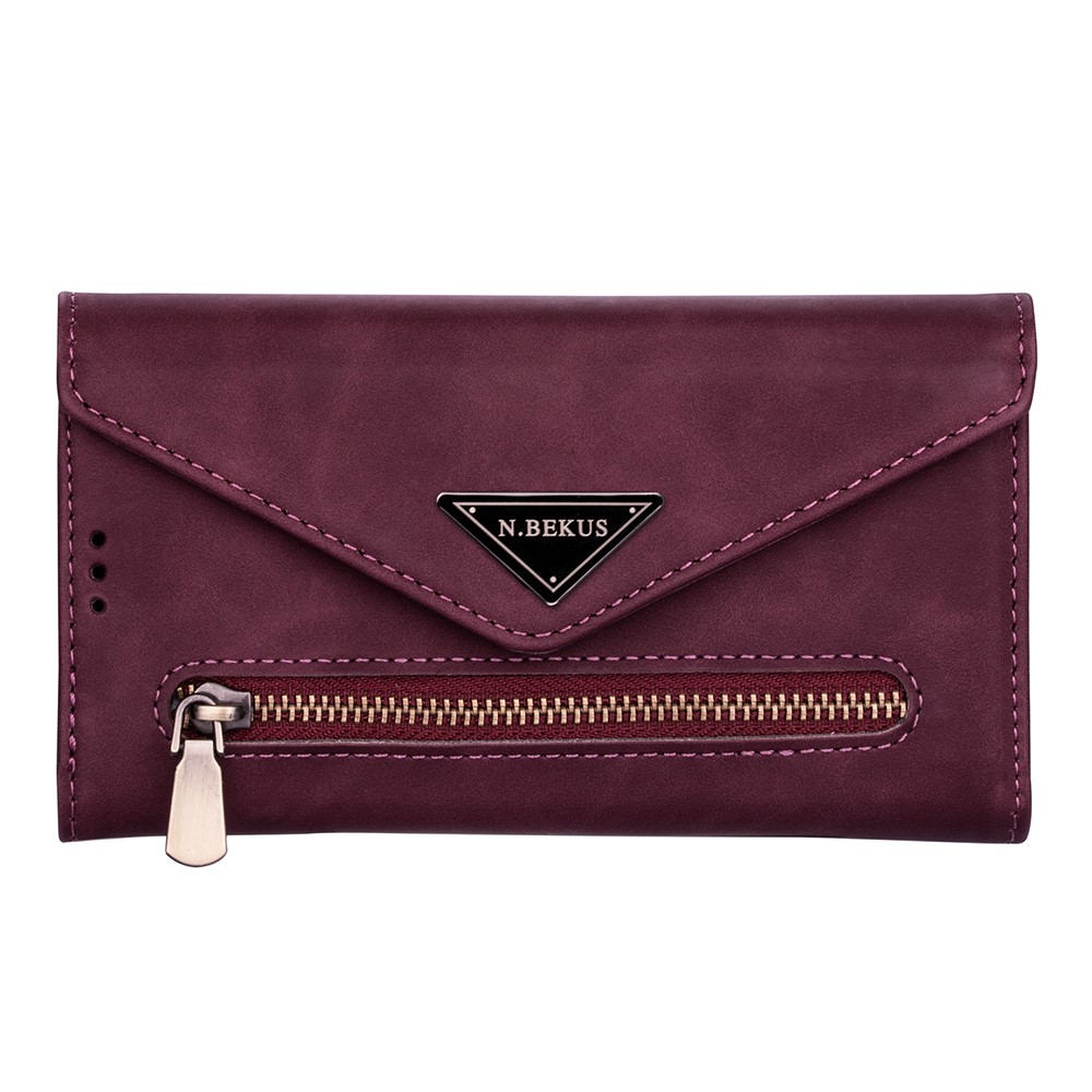 Short + Long Strap Zipper Wallet Stand Phone Cover for Samsung Galaxy S21 Plus 5G Leather Shell - Wine Red-4
