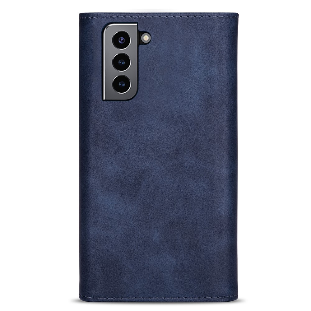 Short/Long Strap Leather Shell Zipper Wallet Stand Phone Cover for Samsung Galaxy S21 5G - Dark Blue-2