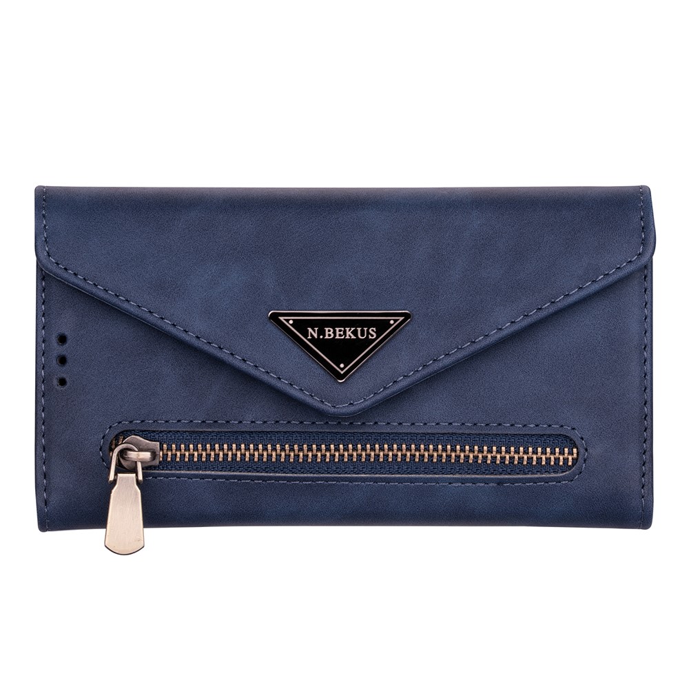 Short/Long Strap Leather Shell Zipper Wallet Stand Phone Cover for Samsung Galaxy S21 5G - Dark Blue-8
