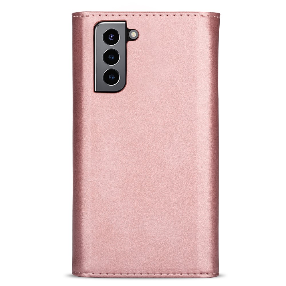 Short/Long Strap Leather Shell Zipper Wallet Stand Phone Cover for Samsung Galaxy S21 5G - Rose Gold-3