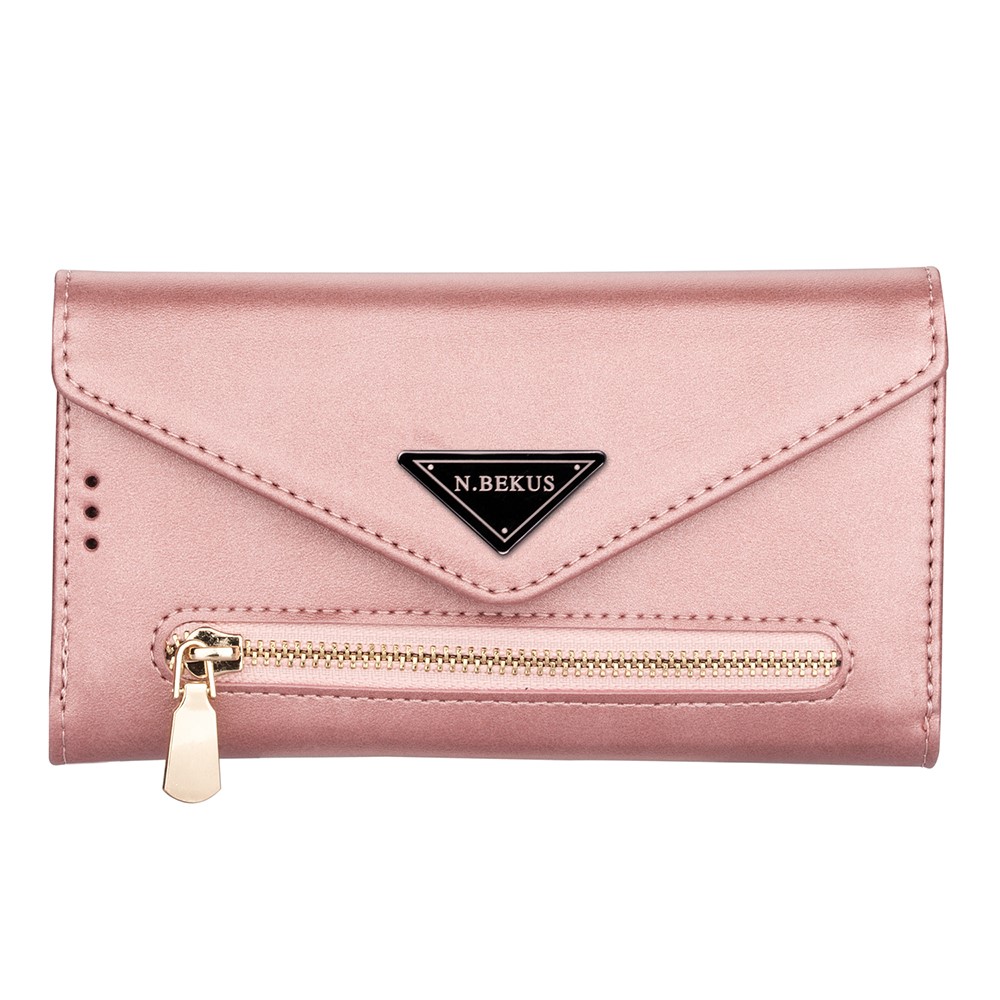 Short/Long Strap Leather Shell Zipper Wallet Stand Phone Cover for Samsung Galaxy S21 5G - Rose Gold-4