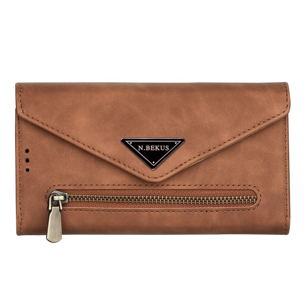 Short/Long Strap Leather Shell Zipper Wallet Stand Phone Cover for Samsung Galaxy S21 5G - Brown-8