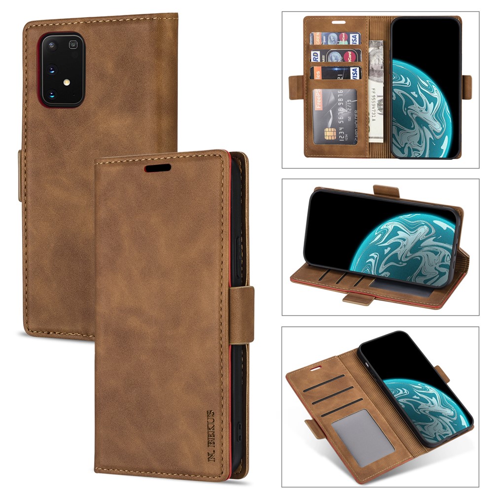 N.BEKUS PU Leather + TPU Wallet Phone Stand Case for Samsung Galaxy M31s - Brown-1