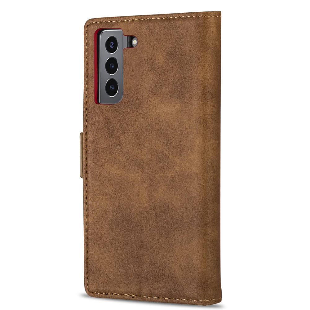 N.BEKUS Skin Feeling PU Leather Wallet Phone Stand Case for Samsung Galaxy S21+ - Brown-2