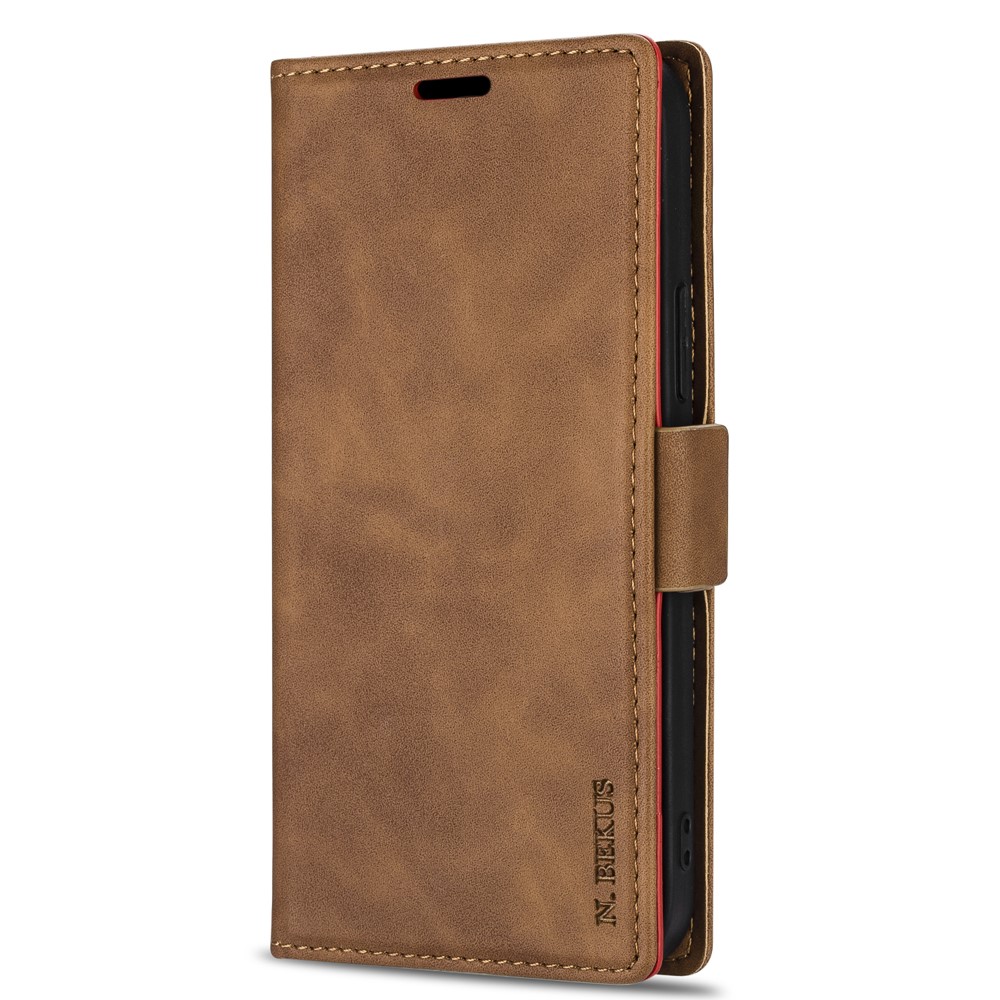 N.BEKUS Skin Feeling PU Leather Wallet Phone Stand Case for Samsung Galaxy S21+ - Brown-3