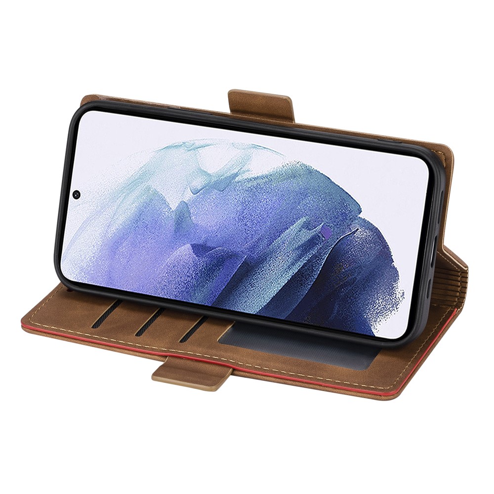 N.BEKUS Skin Feeling PU Leather Wallet Phone Stand Case for Samsung Galaxy S21+ - Brown-4