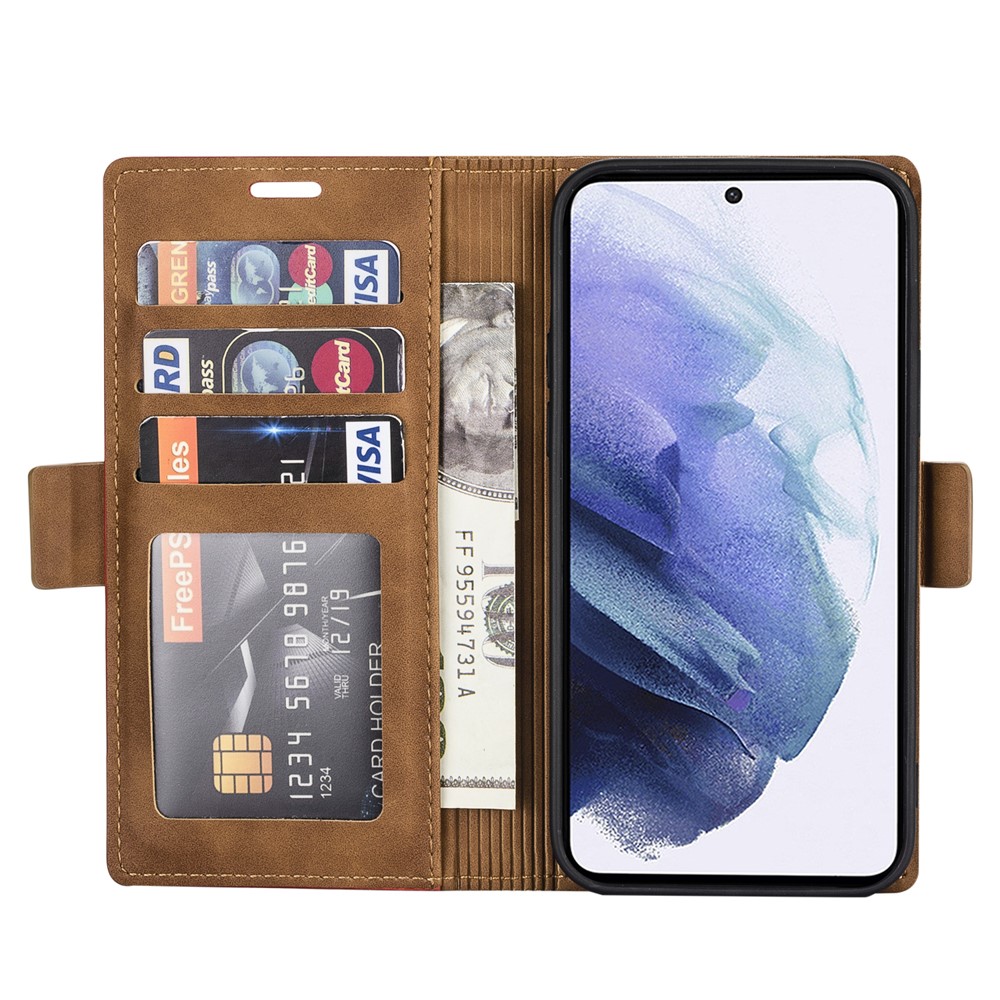 N.BEKUS Skin Feeling PU Leather Wallet Phone Stand Case for Samsung Galaxy S21+ - Brown-6