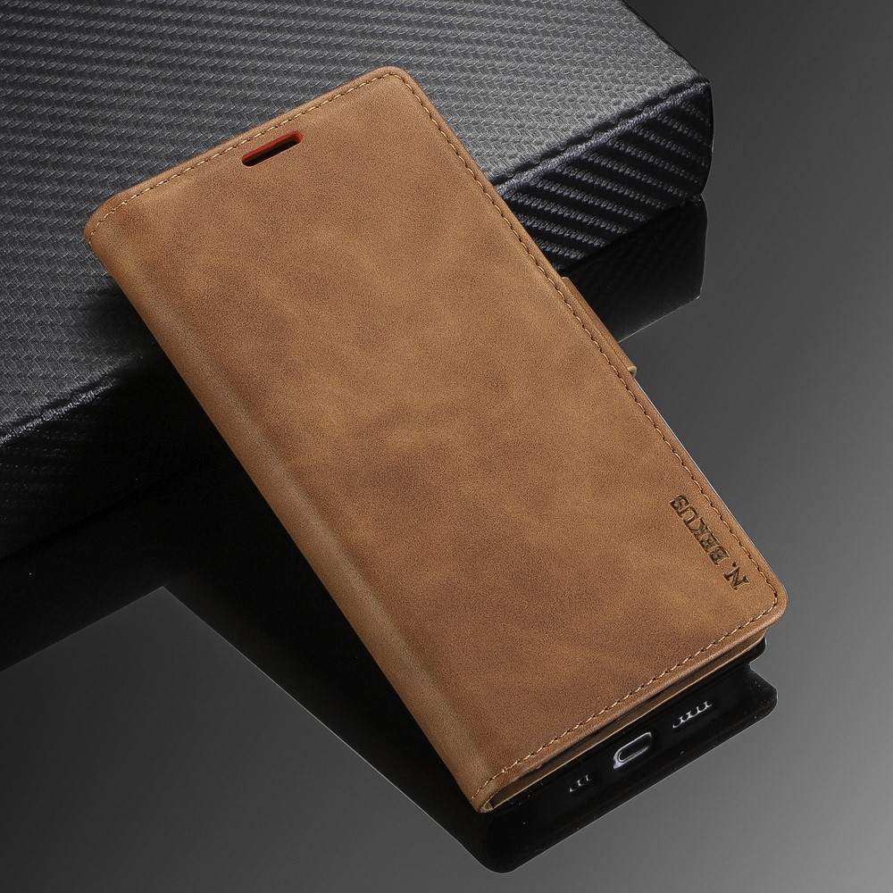 N.BEKUS Skin Feeling PU Leather Wallet Phone Stand Case for Samsung Galaxy S21+ - Brown-8