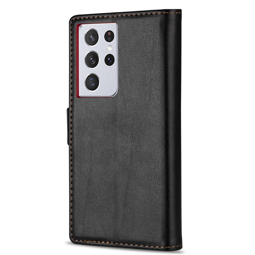 N.BEKUS Skin Feeling PU Leather Wallet Stand Protective Case for Samsung Galaxy S21 Ultra 5G - Black-2