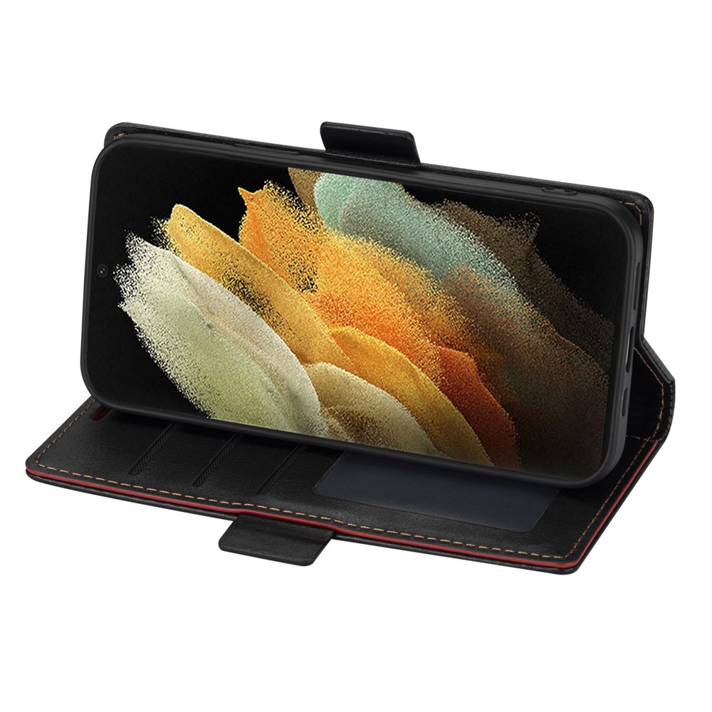 N.BEKUS Skin Feeling PU Leather Wallet Stand Protective Case for Samsung Galaxy S21 Ultra 5G - Black-4