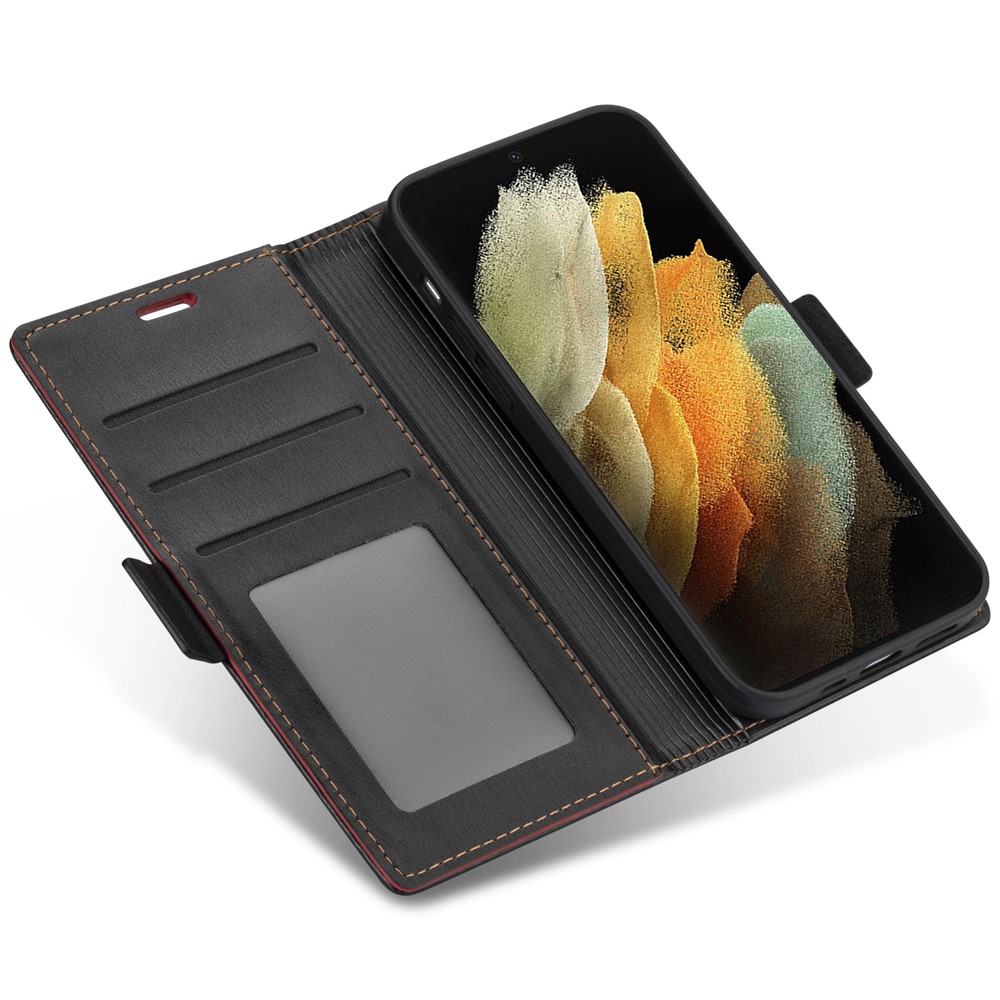 N.BEKUS Skin Feeling PU Leather Wallet Stand Protective Case for Samsung Galaxy S21 Ultra 5G - Black-5