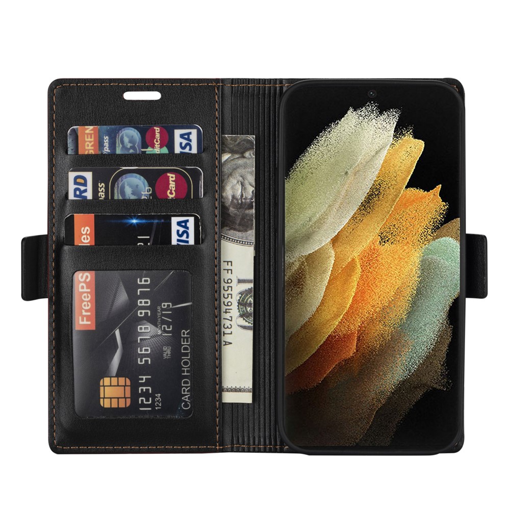 N.BEKUS Skin Feeling PU Leather Wallet Stand Protective Case for Samsung Galaxy S21 Ultra 5G - Black-6