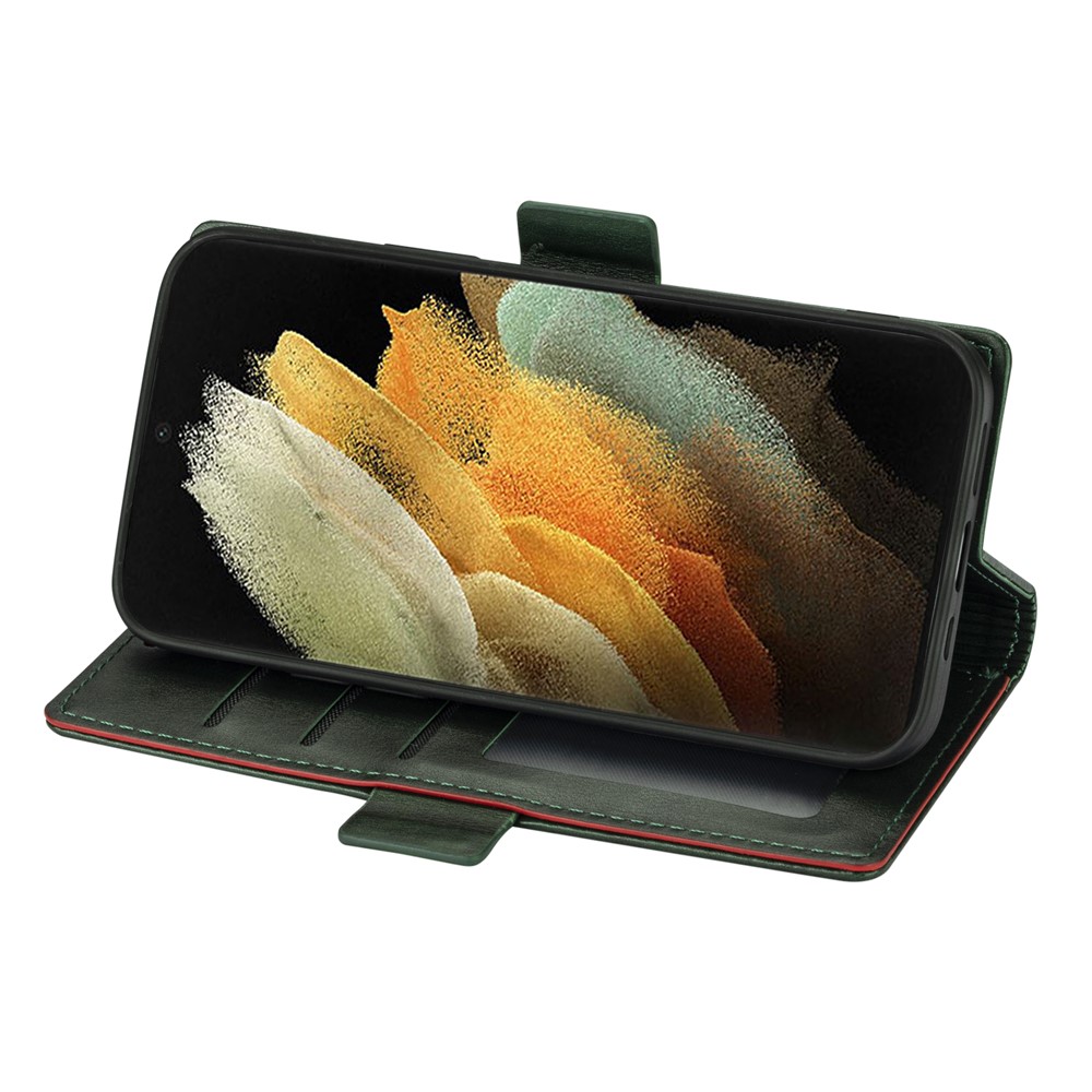 N.BEKUS Skin Feeling PU Leather Wallet Stand Protective Case for Samsung Galaxy S21 Ultra 5G - Green-4