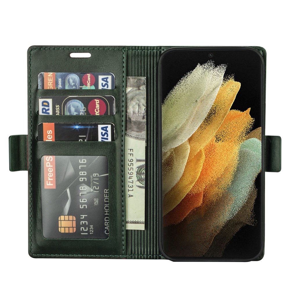 N.BEKUS Skin Feeling PU Leather Wallet Stand Protective Case for Samsung Galaxy S21 Ultra 5G - Green-6