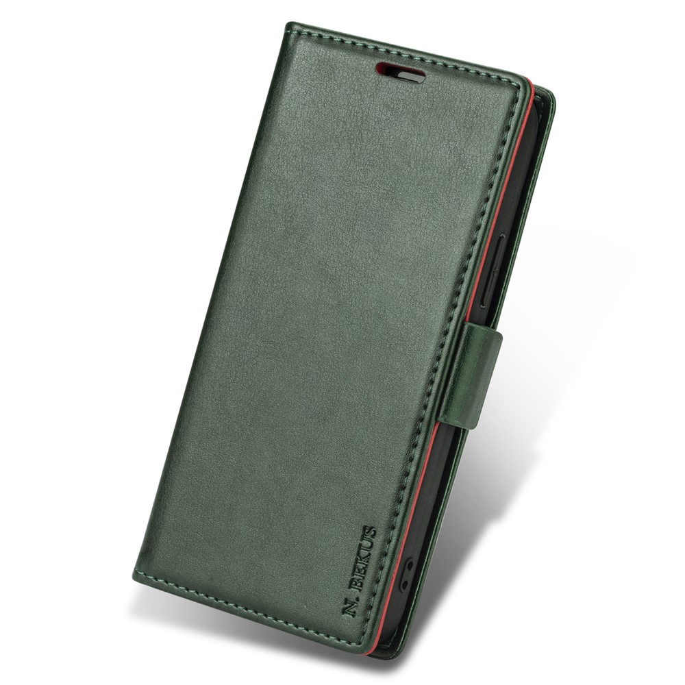 N.BEKUS Skin Feeling PU Leather Wallet Stand Protective Case for Samsung Galaxy S21 Ultra 5G - Green-7