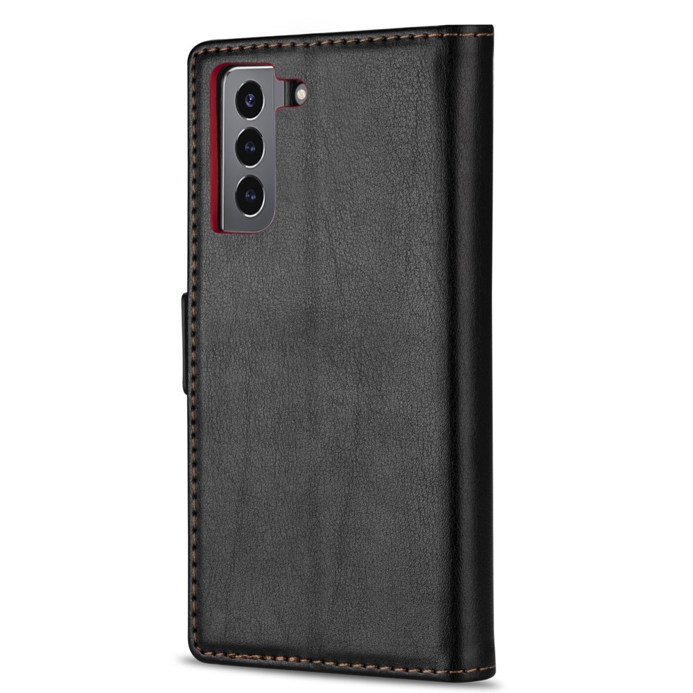 N.BEKUS for Samsung Galaxy S21 Skin Feeling PU Leather Wallet Stand Protective Case - Black-2