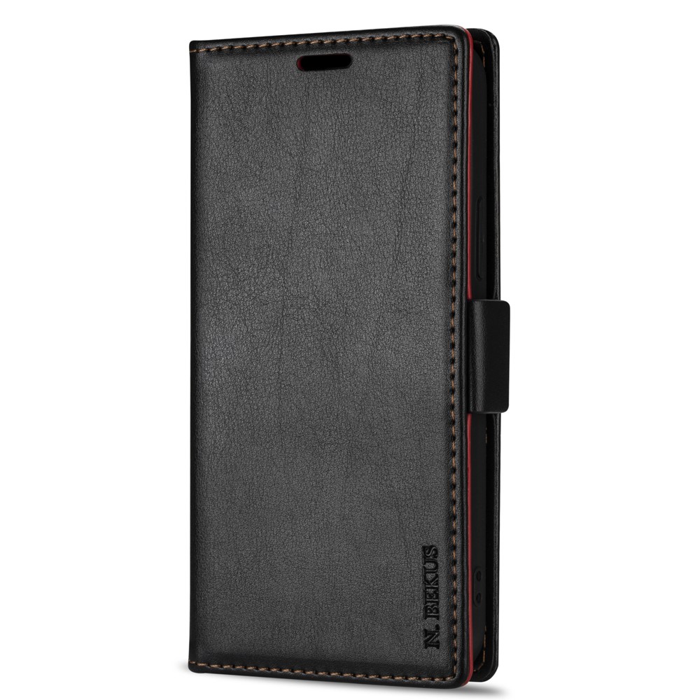 N.BEKUS for Samsung Galaxy S21 Skin Feeling PU Leather Wallet Stand Protective Case - Black-3