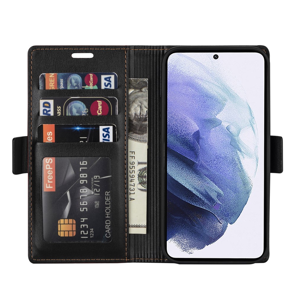 N.BEKUS for Samsung Galaxy S21 Skin Feeling PU Leather Wallet Stand Protective Case - Black-6