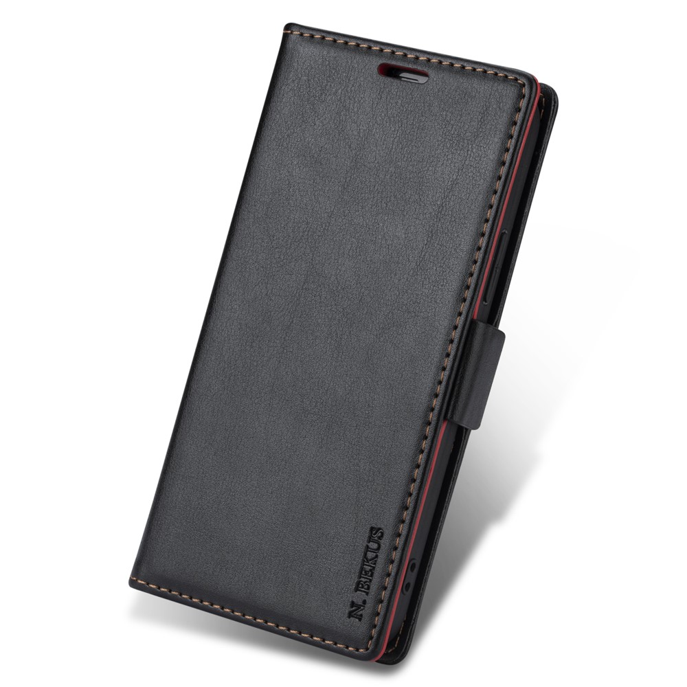 N.BEKUS for Samsung Galaxy S21 Skin Feeling PU Leather Wallet Stand Protective Case - Black-7