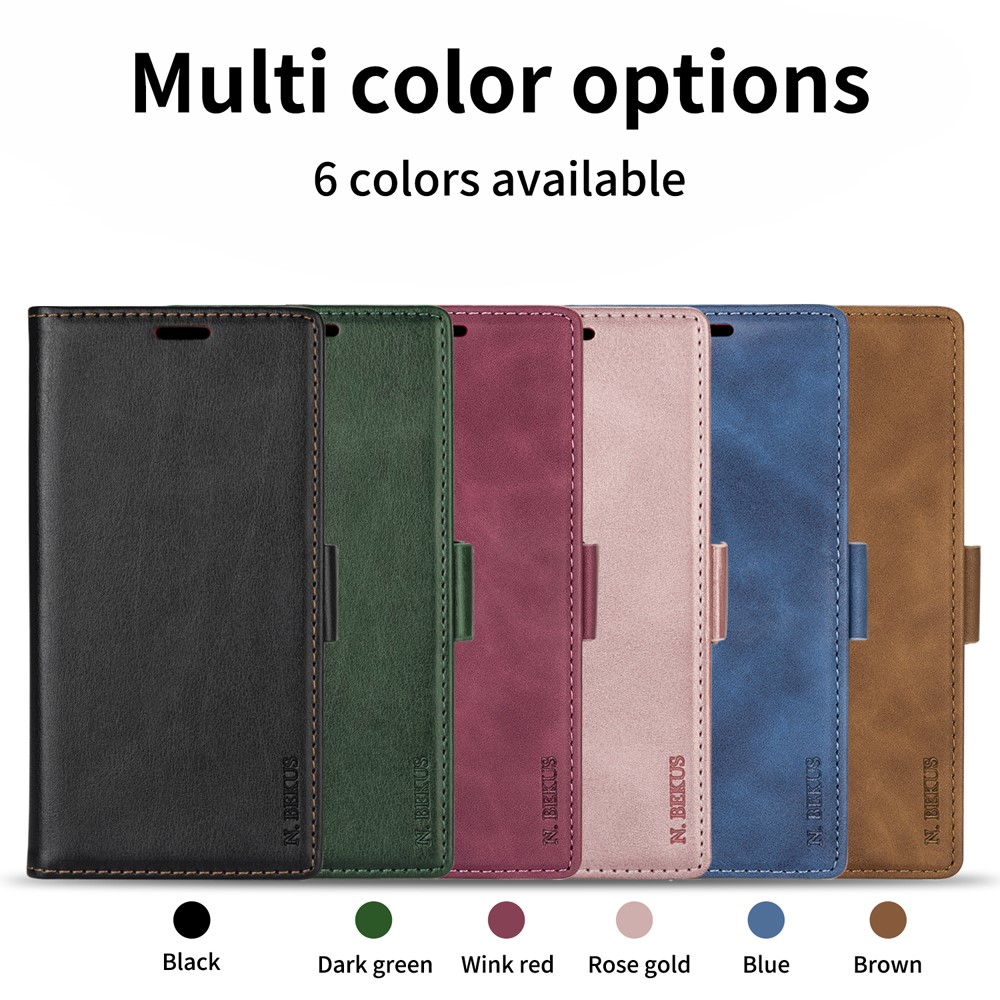 N.BEKUS for Samsung Galaxy S21 Skin Feeling PU Leather Wallet Stand Protective Case - Black-9