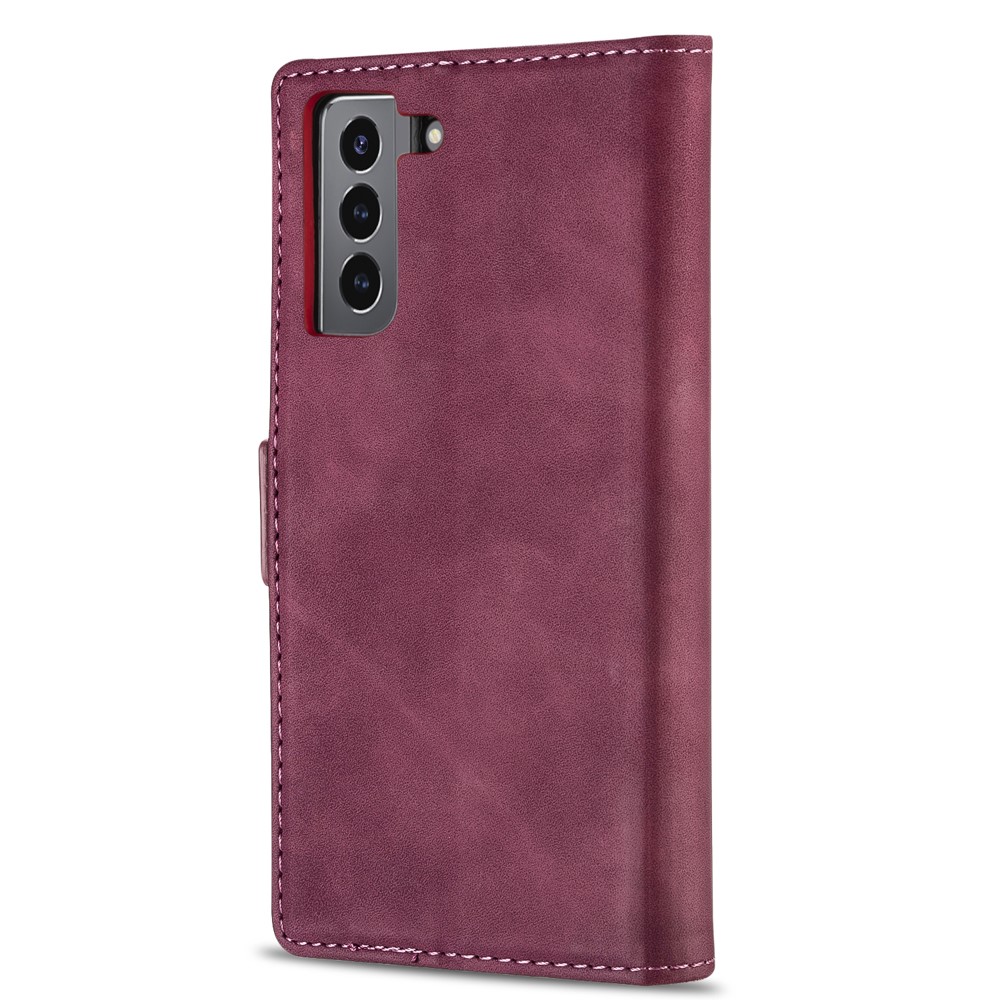 N.BEKUS for Samsung Galaxy S21 Skin Feeling PU Leather Wallet Stand Protective Case - Wine Red-2