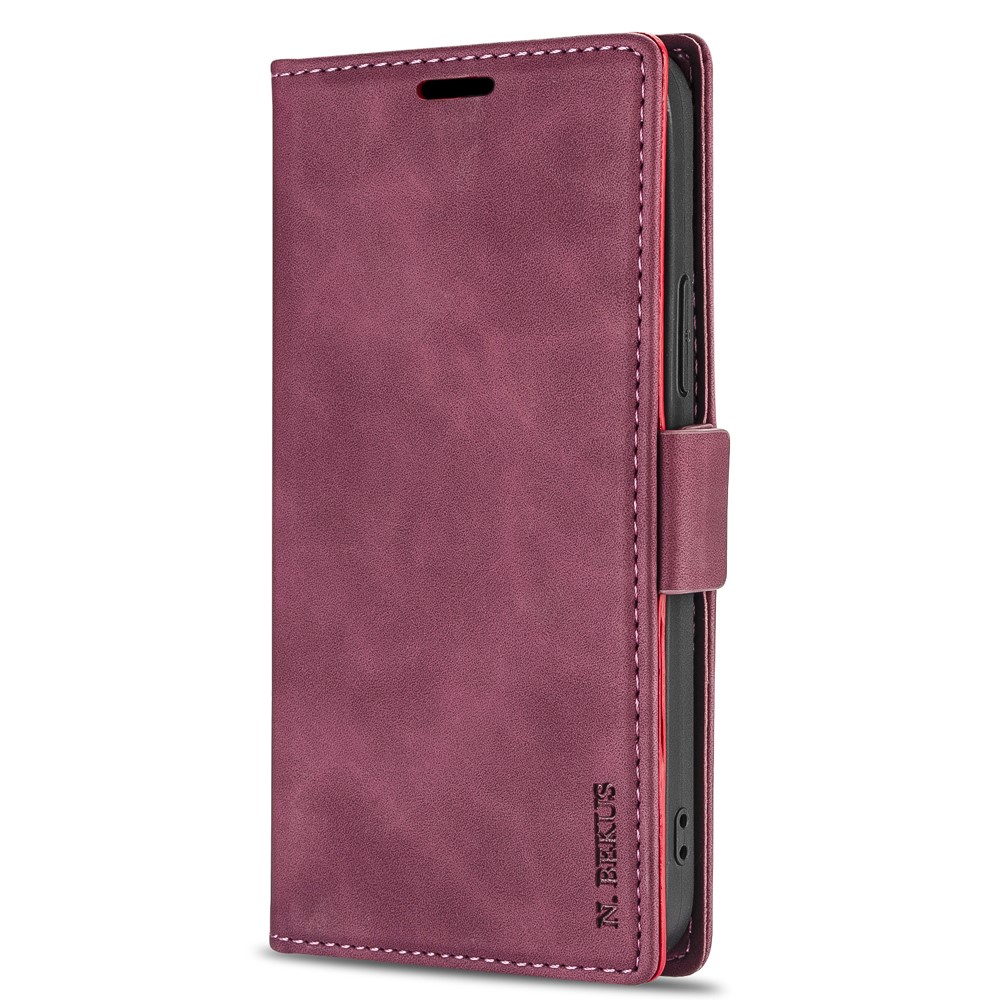 N.BEKUS for Samsung Galaxy S21 Skin Feeling PU Leather Wallet Stand Protective Case - Wine Red-3