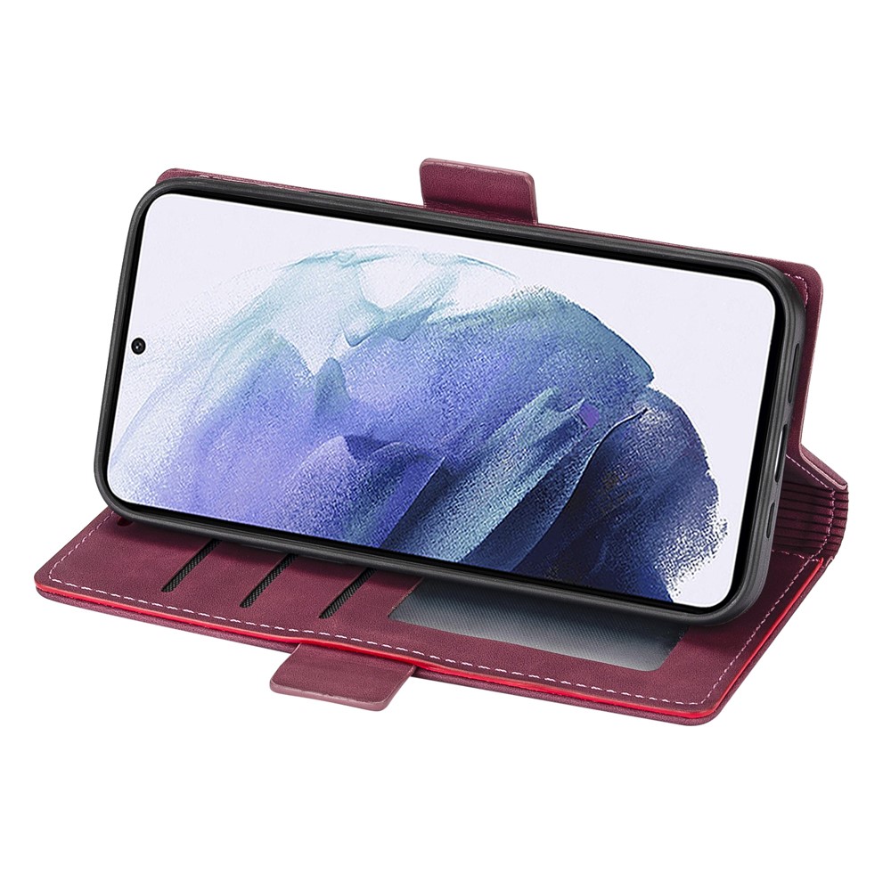N.BEKUS for Samsung Galaxy S21 Skin Feeling PU Leather Wallet Stand Protective Case - Wine Red-4